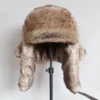 Bomber Hats Winter Men Warm Russian Ushanka Hat with Ear Flap Pu Leather Fur Trapper Cap Earflap for Women