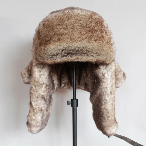 Bomber Hats Winter Men Warm Russian Ushanka Hat with Ear Flap Pu Leather Fur Trapper Cap Earflap for Women