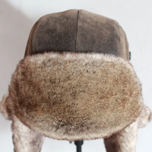 Bomber Hats Winter Men Warm Russian Ushanka Hat with Ear Flap Pu Leather Fur Trapper Cap Earflap for Women