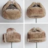 Bomber Hats Winter Men Warm Russian Ushanka Hat with Ear Flap Pu Leather Fur Trapper Cap Earflap for Women
