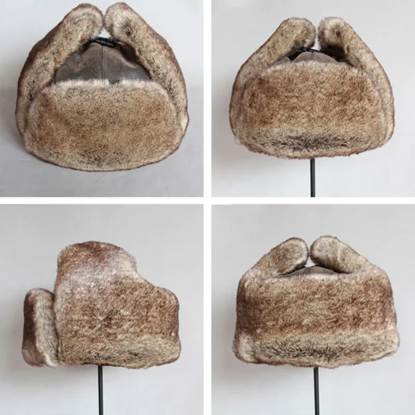 Bomber Hats Winter Men Warm Russian Ushanka Hat with Ear Flap Pu Leather Fur Trapper Cap Earflap for Women