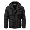 Detachable windproof sleeved hooded jacket suitable for outdoor activities men's casual waterproof multi pocket jacket vest