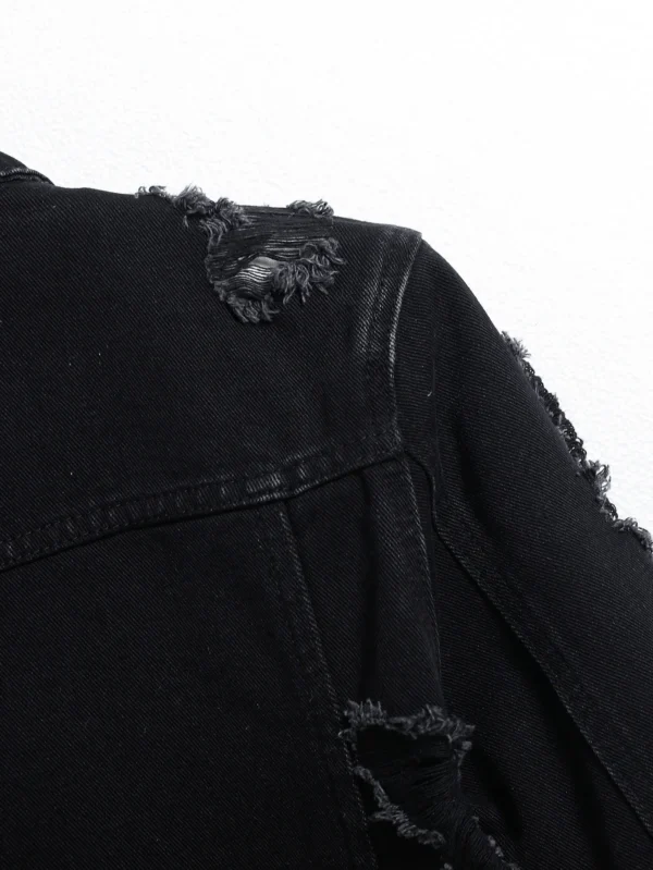 Men's Denim Jacket - Black Regular Jacket, Street Fashion with Rips, Suitable for Daily Casual Outings