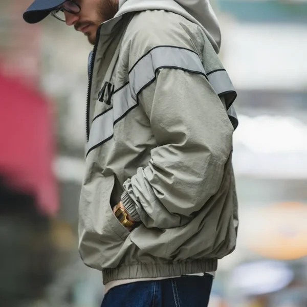 Maden Bomber Jackets For Men Vintage Training Coat Vibe Wind Reflective Hooded Quick-drying Jacket Male Blue