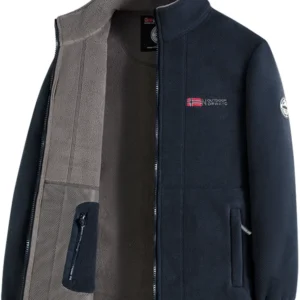 Navy Blue Fleece Zip - Up Jacket with Norwegian Flag and "Outdoor Norway" Embroidery