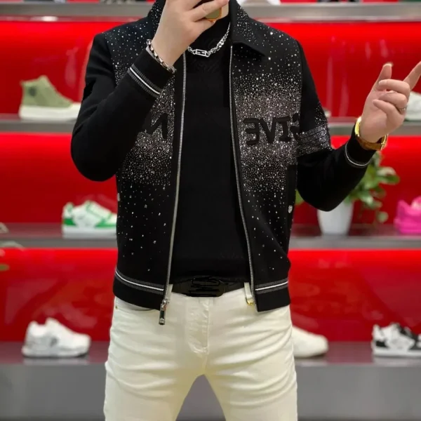 New Autumn Winter Y2K Hot Diamond Men's Jackets Harajuku Trendy Coats Men's Clothing Fashion Printed Male Clothes Black Outwears
