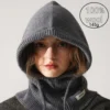 High Quality 100% Wool Slouchy Balaclava Hat for Women Knitted Scarf Hood Beanies Winter Warm Skiing Hat Outdoor Ear Protection