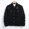 Men's Denim Jacket - Black Regular Jacket, Street Fashion with Rips, Suitable for Daily Casual Outings