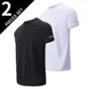 2/4/6Piece Four Seasons Men's Solid Color Round Neck Short Sleeve Top With Printed Cuffs Youth Sports And Leisure T-shirt trendy