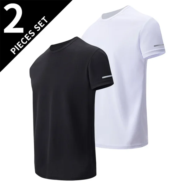 2/4/6Piece Four Seasons Men's Solid Color Round Neck Short Sleeve Top With Printed Cuffs Youth Sports And Leisure T-shirt trendy