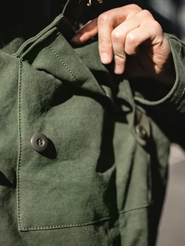 Swedish motorcycle jacket, men's retro military green casual cropped jacket, 100% cotton canvas workwear asymmetric safari style