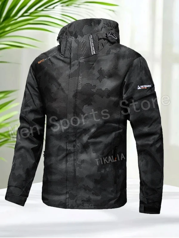 Men’s Outdoor Hiking Jacket Waterproof Windbreaker Hooded Coat Lightweight Sportswear for Camping Trekking Climbing Travel