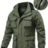 Detachable windproof sleeved hooded jacket suitable for outdoor activities men's casual waterproof multi pocket jacket vest