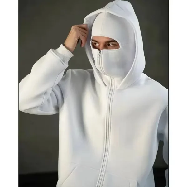 Sweatshirt with Hooded Face Mask Zipper Design Men Balaclava Zip Hoodie Autumn Winter Warm Sports Jacket Outdoor Activities