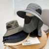 Summer Outdoor Fishing Caps Men Wide Brim UV Protective Mask Thin Casual Hats Sports Climbing Sun Hats