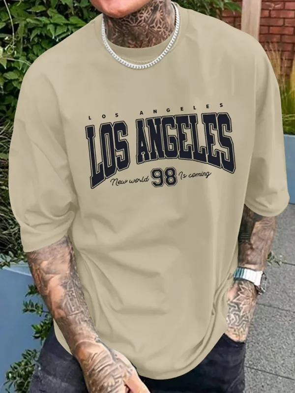 Fashionable new men's summer Los Angeles printed breathable round neck T-shirt outdoor casual versatile top