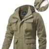 Detachable windproof sleeved hooded jacket suitable for outdoor activities men's casual waterproof multi pocket jacket vest
