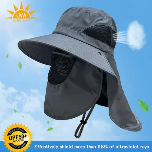 Summer Outdoor Fishing Caps Men Wide Brim UV Protective Mask Thin Casual Hats Sports Climbing Sun Hats