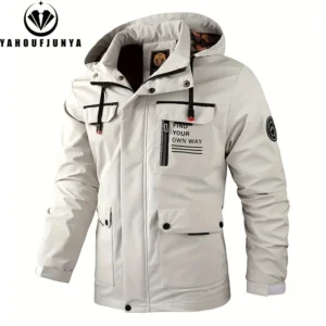 2025 Spring Autumn Men Outdoor Windbreak Removable Hooded Jacket Men Solid Casual Fashion Loose Jacket Coat Male Clothing Tops