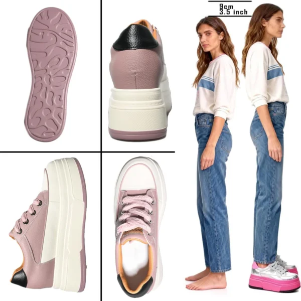 Fujin 9cm 3 inch comfortable platform sneakers for women Genuine Leather Women Vulcanized Shoes Platform High Heels Casual Shoes