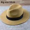 Male Foldable Big Head Straw Hat Panama Summer Outdoors Cowboy Hat Sandy Beach Sun Hats Man Plus Size Fedora Hat 57CM 60CM 64CM