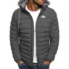 2024 casual outdoor winter men's warm zipper street business travel slim fit fashionable hooded jacket