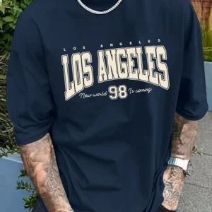 Fashionable new men's summer Los Angeles printed breathable round neck T-shirt outdoor casual versatile top