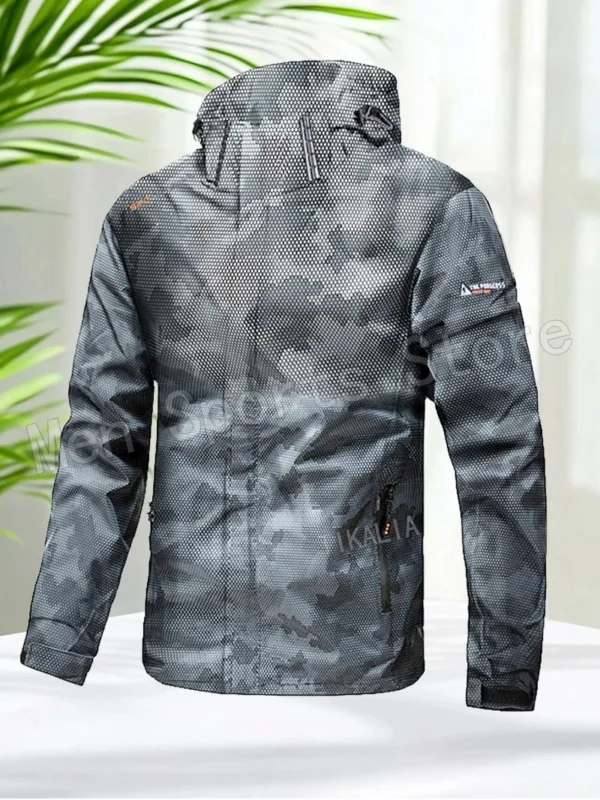 Men’s Outdoor Hiking Jacket Waterproof Windbreaker Hooded Coat Lightweight Sportswear for Camping Trekking Climbing Travel