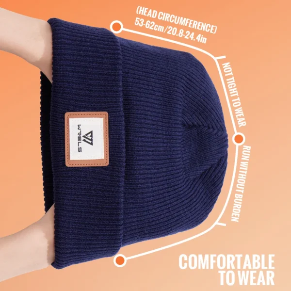 WRELS Warm Beanie Knit Hat Lightweight Fleece Lined Beanie Warm Winter Running Cap Knit Cuffed Cap Outdoor Beanie Cap Sports Hat