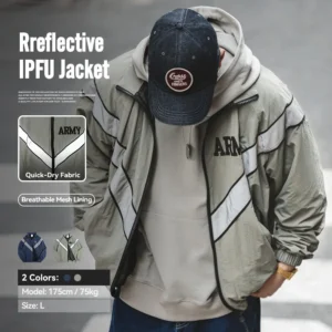 Maden Bomber Jackets For Men Vintage Training Coat Vibe Wind Reflective Hooded Quick-drying Jacket Male Blue