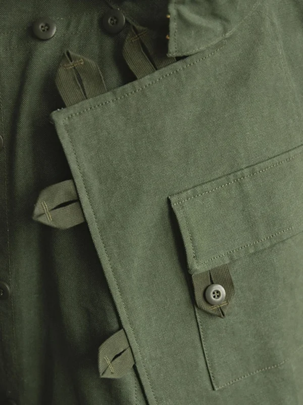 Swedish motorcycle jacket, men's retro military green casual cropped jacket, 100% cotton canvas workwear asymmetric safari style