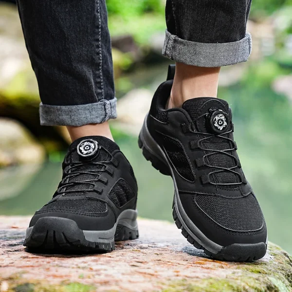 Male Sneakers Stylish Rotating Buckle Hiking Boots Solid Color Comfortable Non-slip Sporty Shoes Plus Size Men Shoes Leather