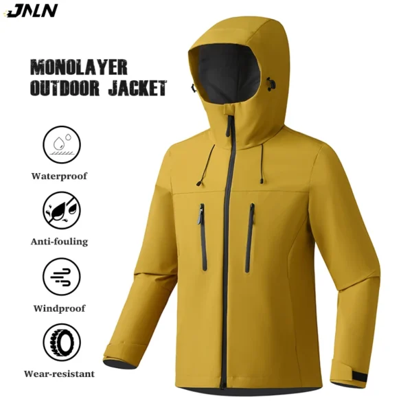 JNLN Women Men Waterproof Jacket Hiking Camping Trekking Windbreaker Unisex Outdoor Sporty Rain Coat Hooded Climbing Clothes