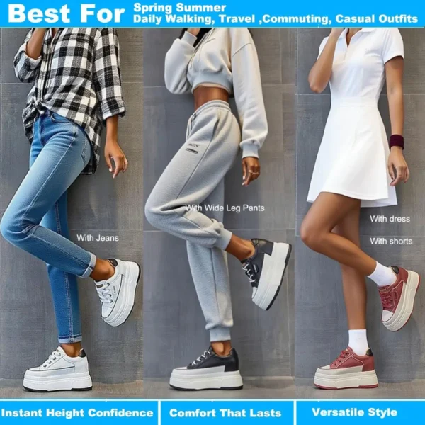 Fujin 9cm 3 inch comfortable platform sneakers for women Genuine Leather Women Vulcanized Shoes Platform High Heels Casual Shoes