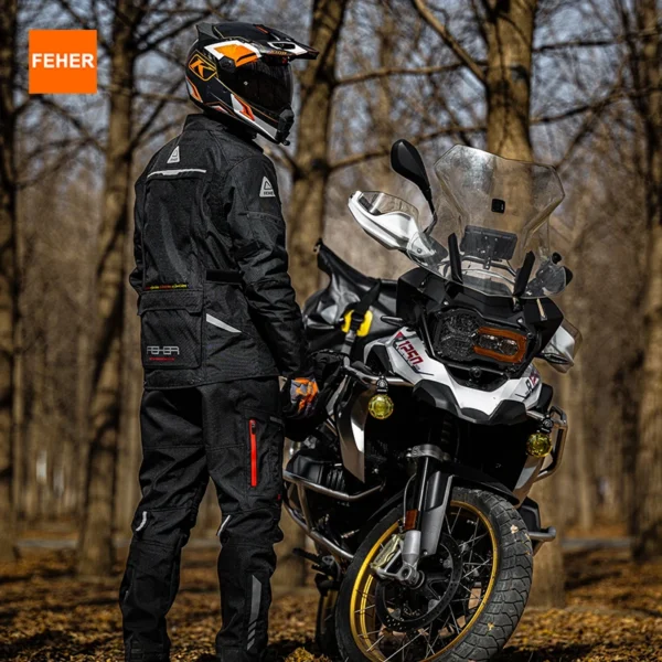 FEHER All Season Motorcycle Rally Suit Man Waterproof Riding Jacket Set 3 Layers Built-in CE Protection for Long-distance Travel