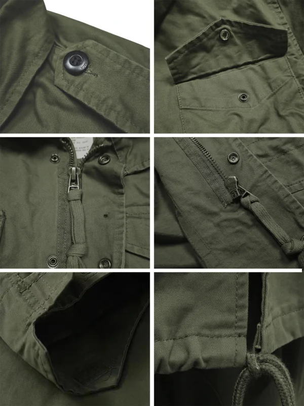 M65 Field Jacket, Men's Military Jacket, Retro Multi Pocket Collar Zipper Jacket, 100% Cotton