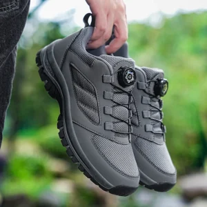 Male Sneakers Stylish Rotating Buckle Hiking Boots Solid Color Comfortable Non-slip Sporty Shoes Plus Size Men Shoes Leather