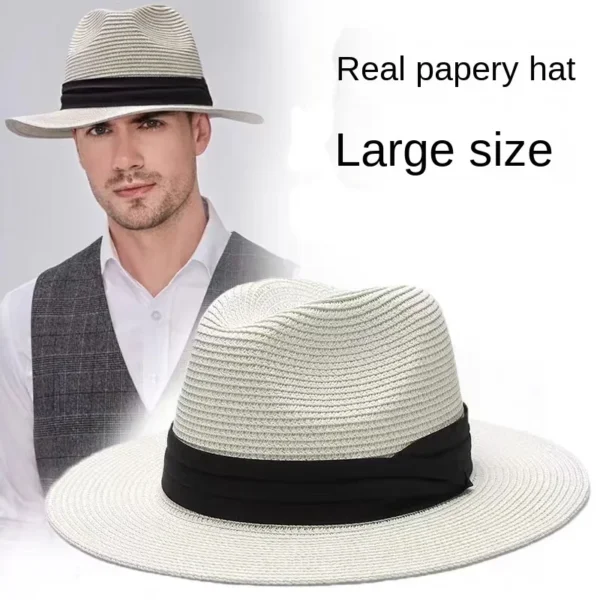 Male Foldable Big Head Straw Hat Panama Summer Outdoors Cowboy Hat Sandy Beach Sun Hats Man Plus Size Fedora Hat 57CM 60CM 64CM