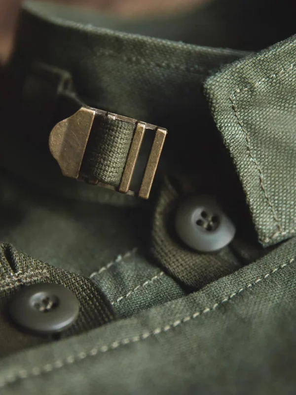 Swedish motorcycle jacket, men's retro military green casual cropped jacket, 100% cotton canvas workwear asymmetric safari style