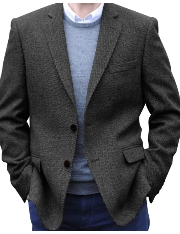 Premium Men's Suit Brown Blazer Prom Tuxedos Herringbone Tweed Single Breasted Formal Bussiness Jacket for Wedding（Only Coat）