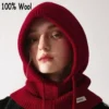 High Quality 100% Wool Slouchy Balaclava Hat for Women Knitted Scarf Hood Beanies Winter Warm Skiing Hat Outdoor Ear Protection