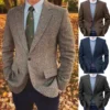 Premium Men's Suit Brown Blazer Prom Tuxedos Herringbone Tweed Single Breasted Formal Bussiness Jacket for Wedding（Only Coat）