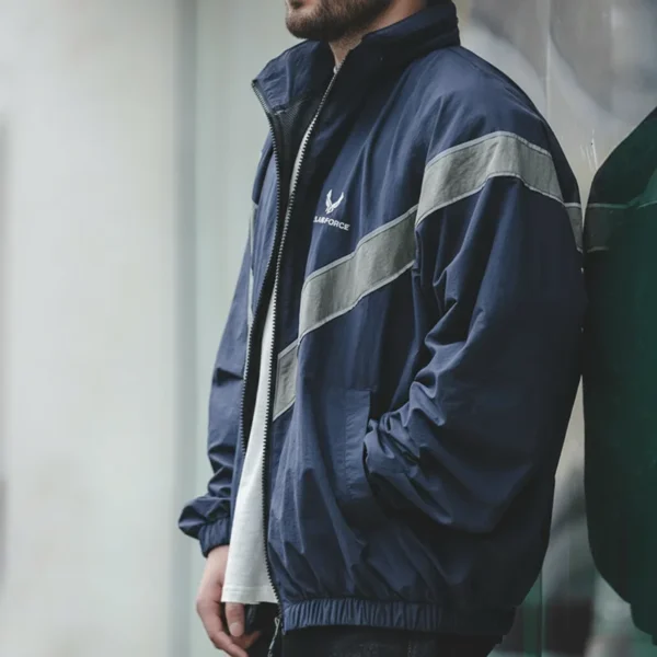 Maden Bomber Jackets For Men Vintage Training Coat Vibe Wind Reflective Hooded Quick-drying Jacket Male Blue