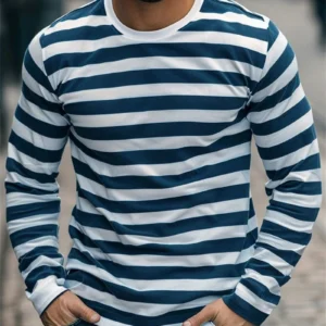 Retro Striped Graphic Long SLeeve T Shirts For Men Simple Fashion Spring Autumn 3D Printed T-shirts Casual Oversized Tees Tops