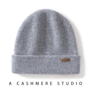 100% Cashmere Hat For Women Men Outdoor 2-Layer Thickened Warm Winter Hats Solid Caps Knit Seamless Beanie Hat Unisex