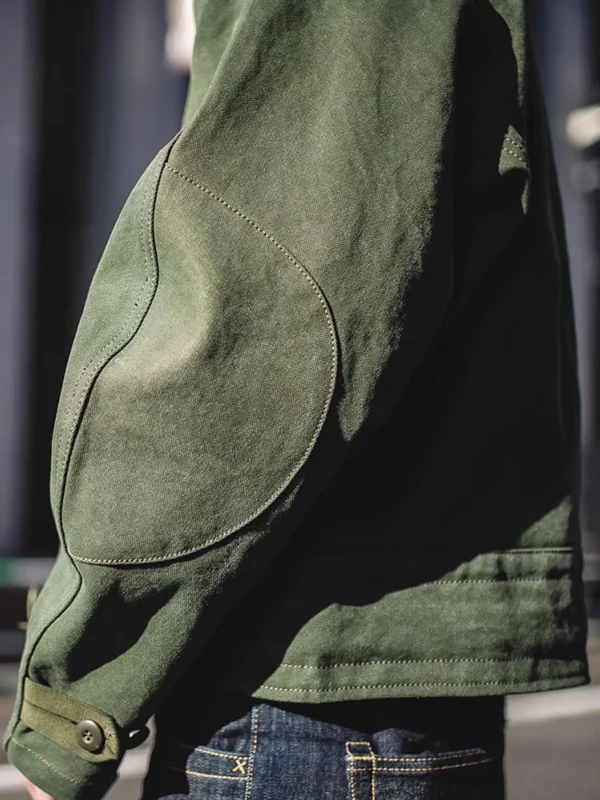 Swedish motorcycle jacket, men's retro military green casual cropped jacket, 100% cotton canvas workwear asymmetric safari style