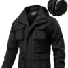 Detachable windproof sleeved hooded jacket suitable for outdoor activities men's casual waterproof multi pocket jacket vest