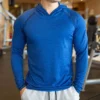 Autumn Gym Men T Shirt Casual Long Sleeve Slim Tops Tees elastic T-shirt Sports Fitness breathable Quick dry Hooded T Shirt