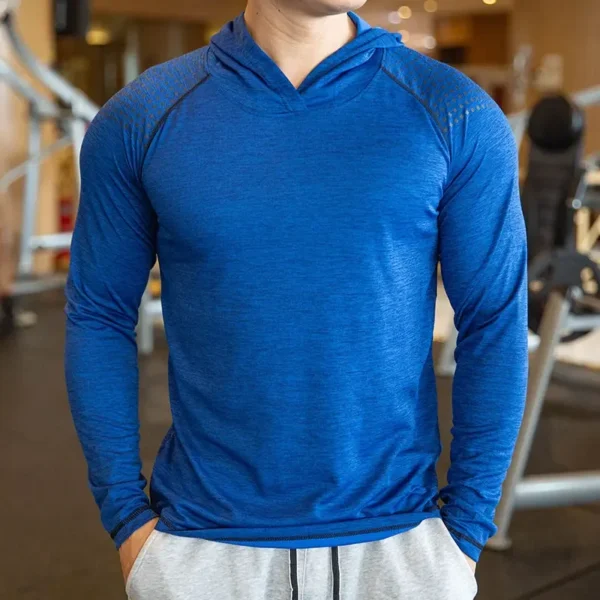 Autumn Gym Men T Shirt Casual Long Sleeve Slim Tops Tees elastic T-shirt Sports Fitness breathable Quick dry Hooded T Shirt