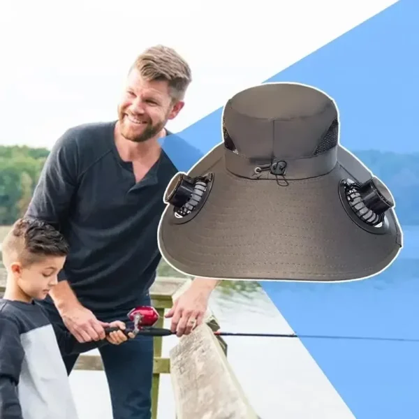 2025 Wide Brim Solar Fan Hat Sun Protection with Dual Power (Solar USB) Adjustable Outdoor Beach ‌Hike Fishing Hat for Men Women